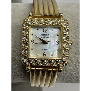 Prestige By Waltham W1457 New Battery Ladies MOP Watch 22MM 7"‎ Gold Tone K3